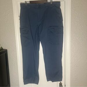 Duluth Trading Co Flex Firehose Cargo Work Pants Mens 42x32 Blue Canvas Utility.